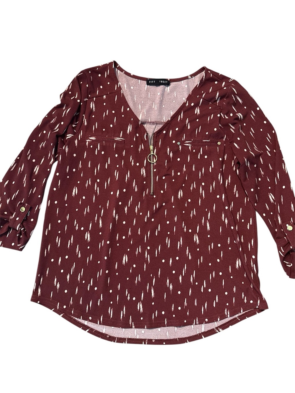 New Dire Burgundy Zip-Front Blouse